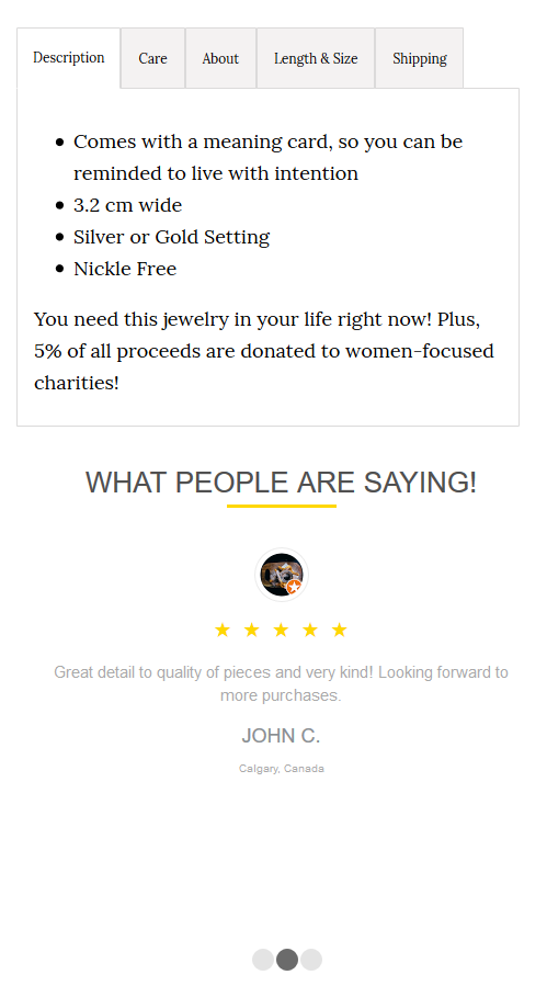Testimonials Under Product Page