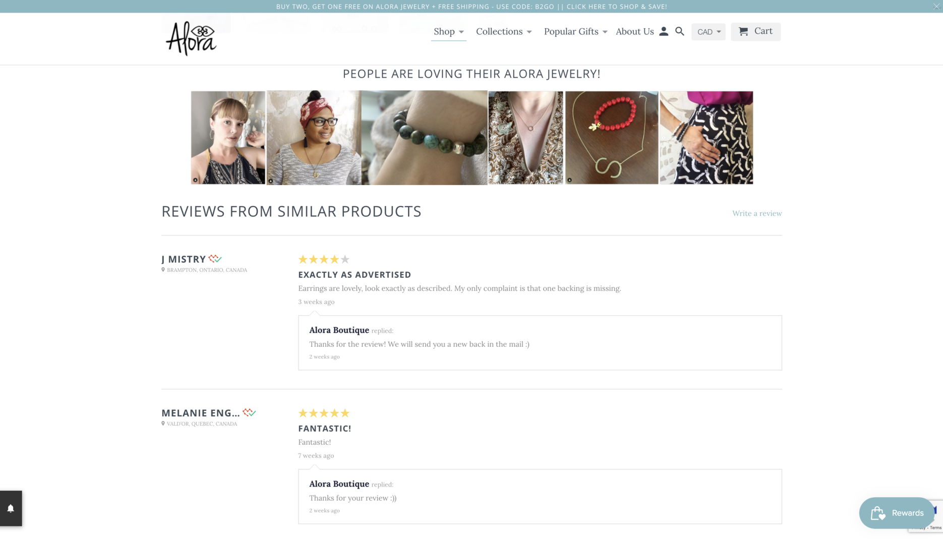 1. Alora Product Reviews Page