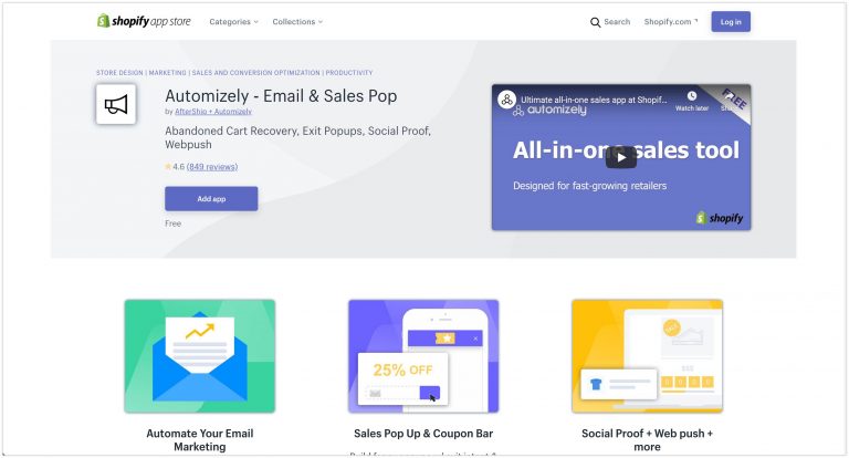 Automizely ‑ Email Sales Pop Shopify App Store 2020 768x414