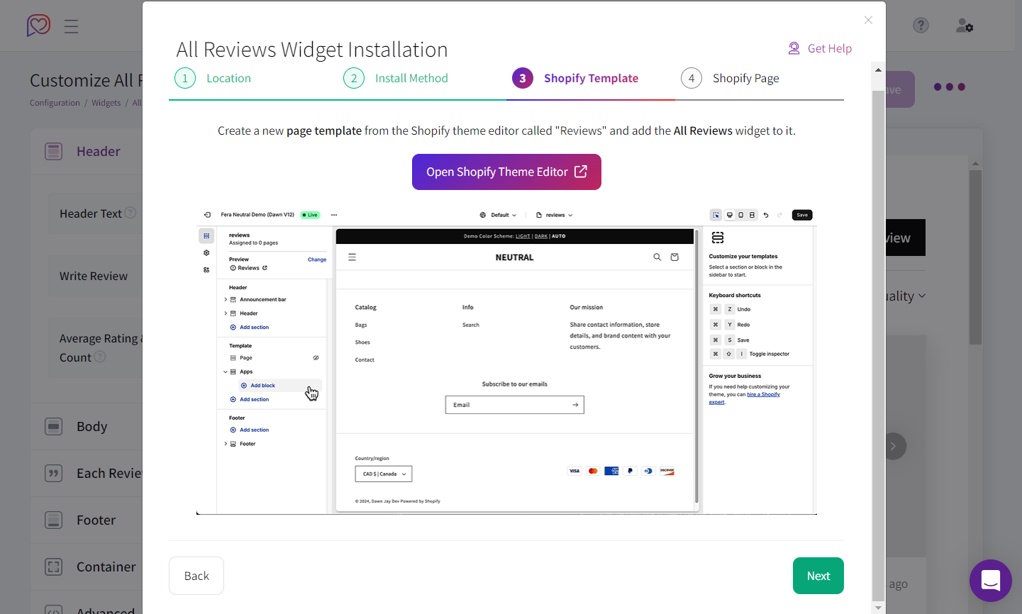 Step 1 -  Access the All Reviews Widget